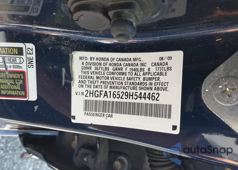 2009 Honda Civic Lx from USA, damaged, VIN 2HGFA16529H544462